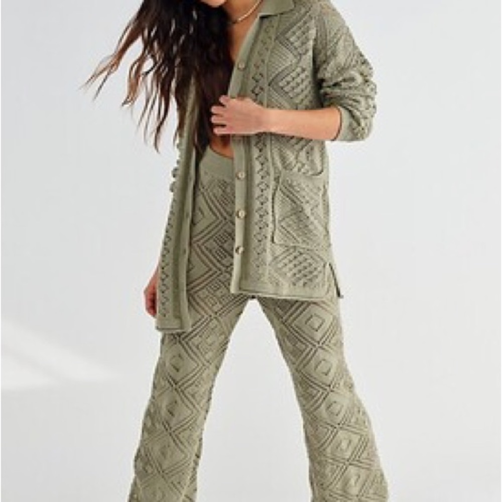 Free People Get Away Sage Crochet Set GUC Size Medium.